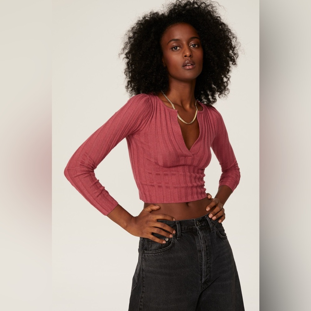 Marissa Webb Deep V-Neck Crop Sweater in‎ Dark Pink Knit size small